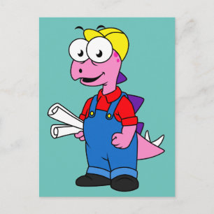 Carte Postale Illustration d'un ouvrier du bâtiment Stegosaurus.