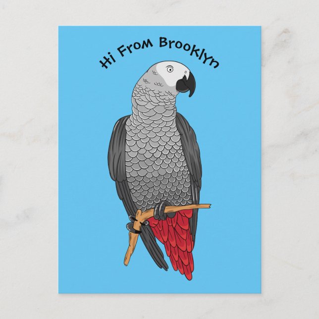 Carte Postale Illustration d'un perroquet gris en Afrique (Devant)