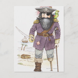 Carte Postale Illustration d'un pirate avec perroquet perché sur