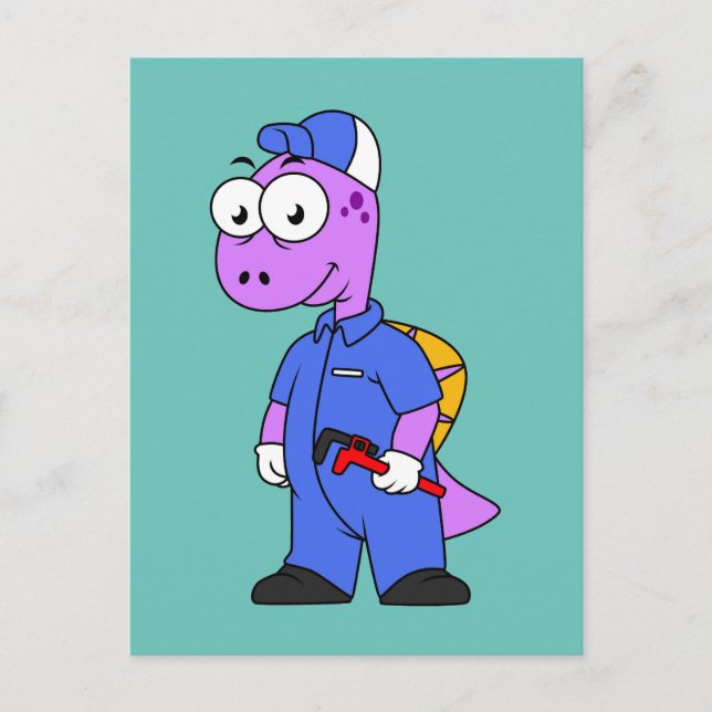 Carte Postale Illustration D'Un Plomber Spinosaurus. (Devant)