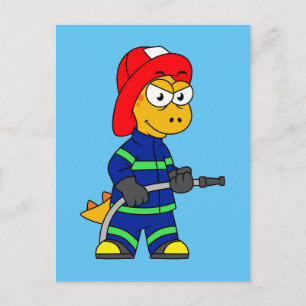 Carte Postale Illustration D'Un Pompier Tyrannosaurus Rex.