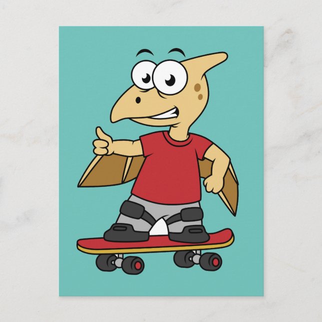 Carte Postale Illustration d'un ptérosaure faisant du skateboard (Devant)