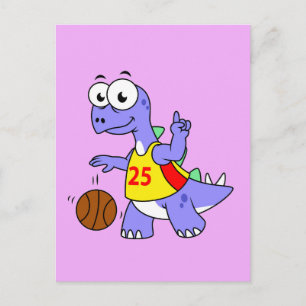 Carte Postale Illustration D'Un Stegosaurus Jouant Au Basket.