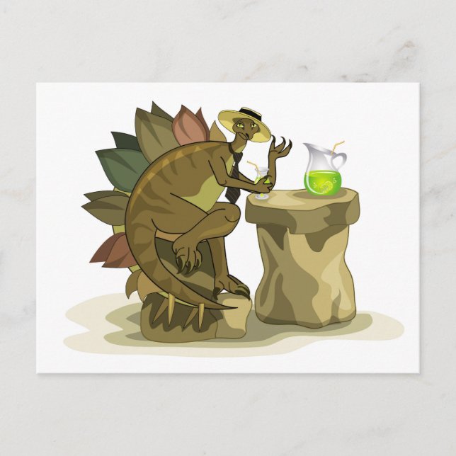 Carte Postale Illustration D'Un Stegosaurus Qui Boit Une Boisson (Devant)