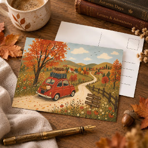 Carte Postale Illustration d'un voyage routier automnal vintage