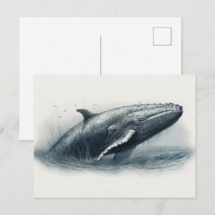 Carte Postale Illustration d'une baleine sautant hors de l'océan