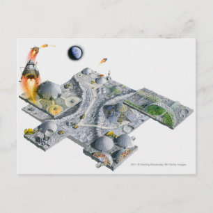 Carte Postale Illustration d'une base futuriste sur la Lune
