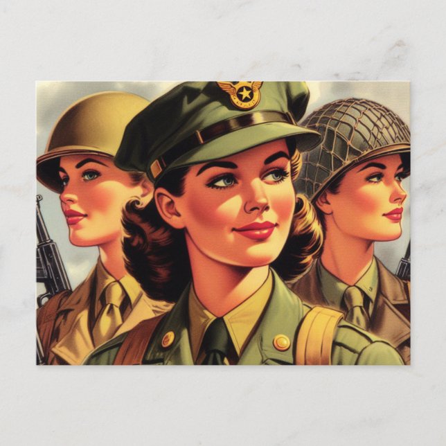 Carte Postale Illustration d'une femme soldat vintage (Devant)