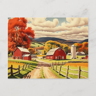 Carte Postale Illustration d'une ferme d'automne