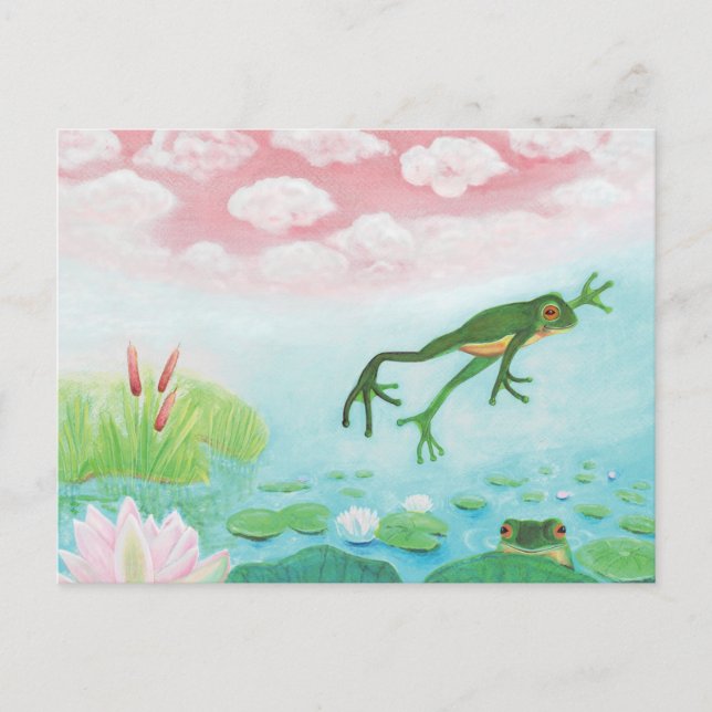 Carte Postale Illustration d'une grenouille sautant dans l'étang (Devant)