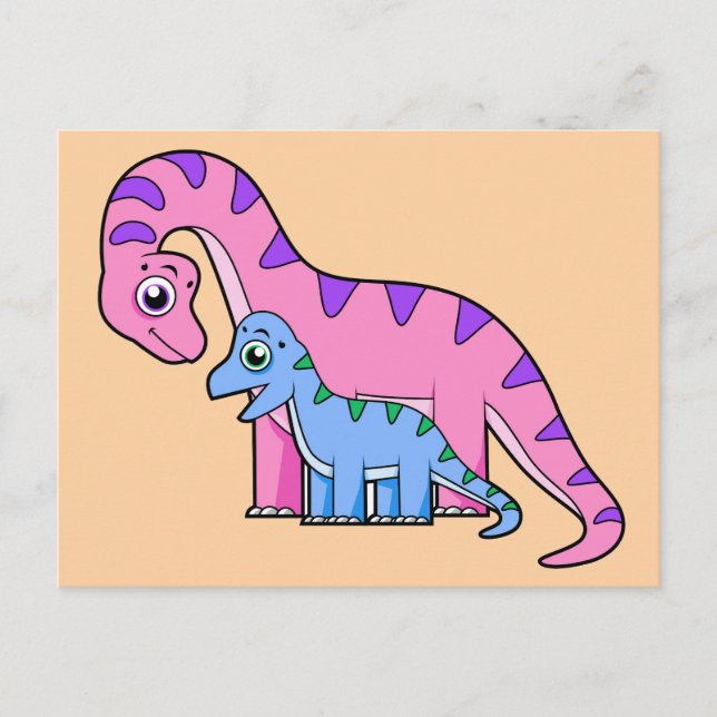 Carte Postale Illustration d'une mère et d'un enfant Brachiosaur (Devant)