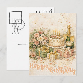 Carte Postale Illustration élégante d'anniversaire à l'aquarelle