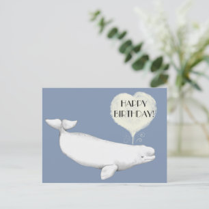 Carte Postale Illustration élégante de béluga baleine Joyeux ann