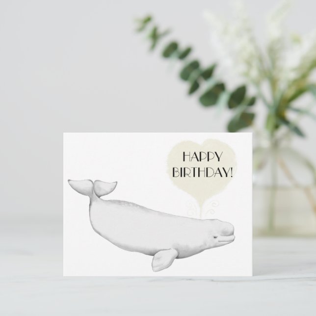 Carte Postale Illustration élégante de béluga baleine Joyeux ann (Debout devant)