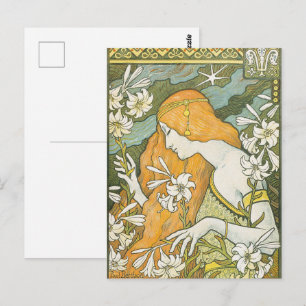 Carte Postale Illustration élégante de femme Art nouveau avec ly