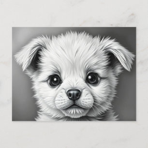 Carte Postale Illustration en noir et blanc d'un visage de chiot
