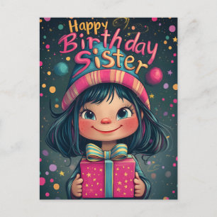 Carte Postale Illustration Fantaisiste Joyeux Anniversaire Sœur