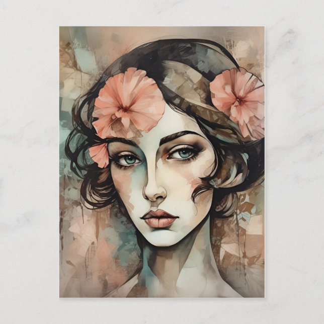 Carte Postale Illustration féminine Retro Pop Art (Devant)