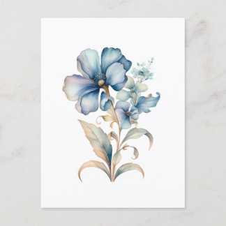 Carte Postale Illustration florale Fleur sauvage bleu Conception