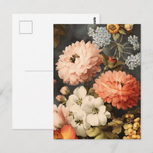 Carte Postale Illustration florale vintage avec fleurs mélangées