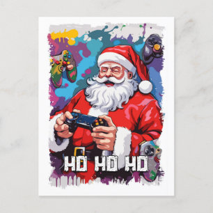 Carte Postale Illustration Funny Santa Claus Jouer à des jeux vi