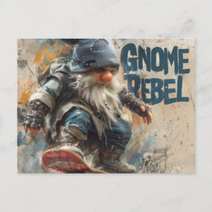 Carte Postale illustration graphique de gnome rebelle en skatebo
