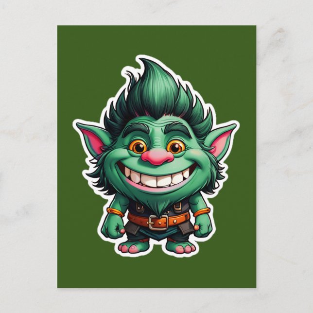 Carte Postale Illustration Happy Little Troll Chibi (Devant)