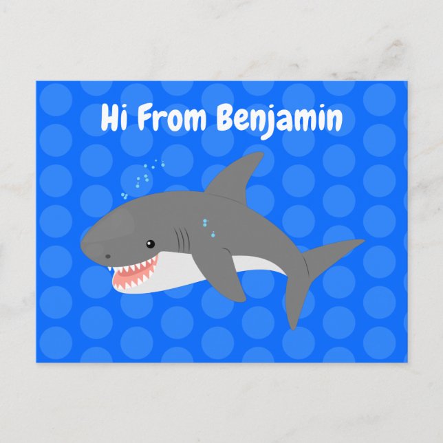 Carte Postale Illustration joyeuse du grand requin blanc (Devant)