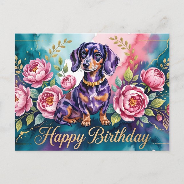 Carte Postale Illustration Joyeux Anniversaire Teckel (Devant)