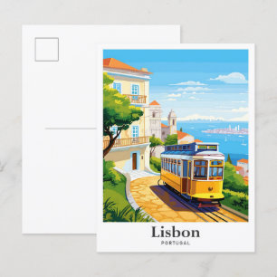 Carte Postale Illustration Lisbonne Portugal Travel Potrait