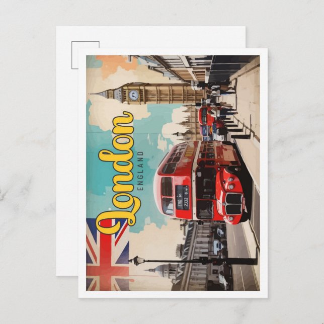 Carte Postale Illustration Londres Angleterre Pop Art Travel (Devant / Derrière)