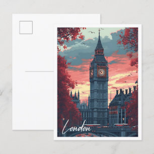 Carte Postale Illustration Londres Angleterre Vintage Art Travel