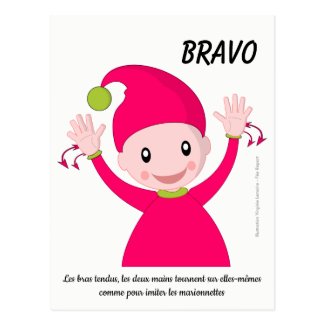 Carte Postale Illustration LSF du signe Bravo avec petit lutin