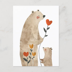 Carte Postale Illustration Mama Polar Bear & Cub Mat & Adorable