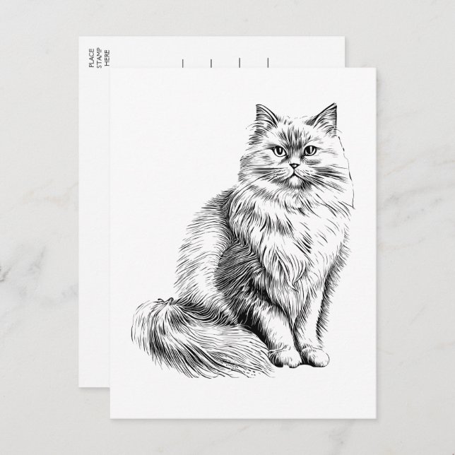 Carte Postale Illustration Mignonne d'Amoureuse des Chats  Bonjo (Devant / Derrière)