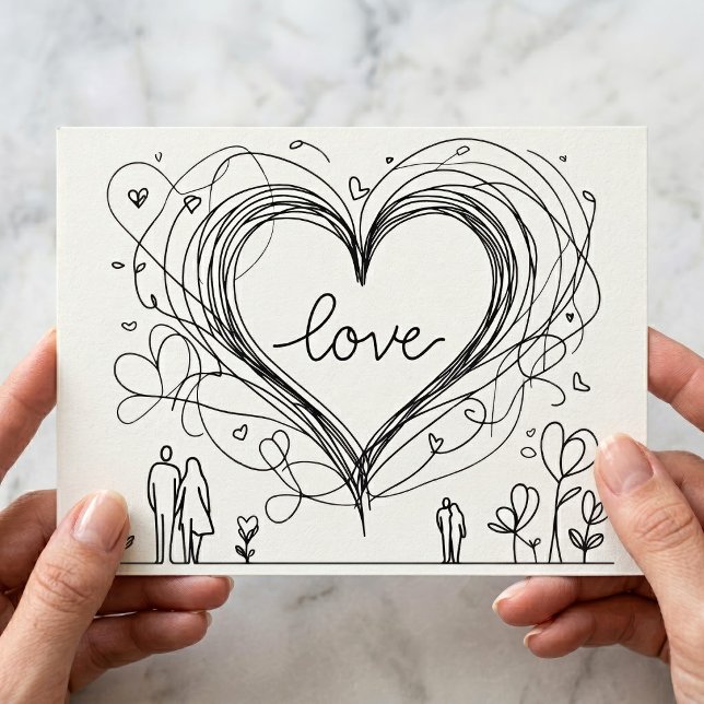 Carte Postale Illustration minimaliste de cœur d'amour dessiné à (Hand-Drawn Love Heart Minimalist Illustration. Postcard)