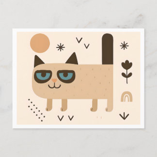 Carte Postale Illustration minimaliste Happy Cat, Style Scandi