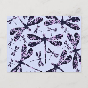 Carte Postale Illustration motif de libellules violettes de girl