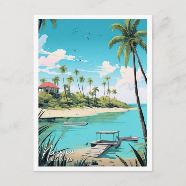 Carte Postale Illustration Nassau Bahamas Art Travel Place (Devant)