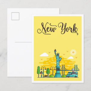 Carte Postale Illustration New York USA Art Travel
