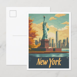 Carte Postale Illustration New York USA Art Vintage voyage