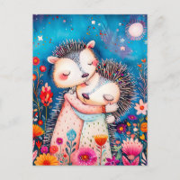 Illustration of two Hugging Hedgehogs in night at
