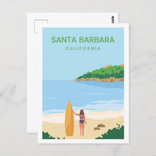 Carte Postale Illustration père Noël Barbara California Travel P