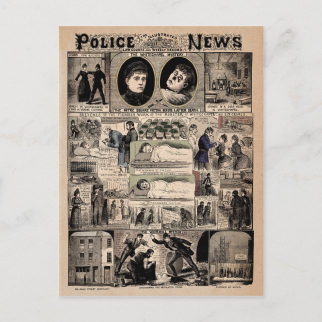 Carte Postale Illustration Police News Jack the Ripper (Devant)