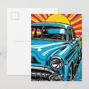 Carte Postale Illustration Pop Art Avant d'une Voiture Classique