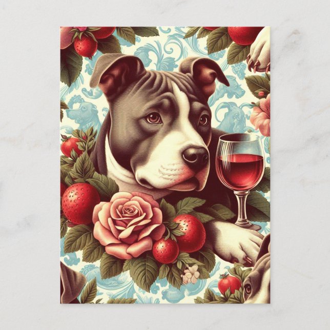 Carte Postale Illustration Retro American Pit Bull Terrier (Devant)