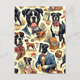 Carte Postale Illustration Retro Boxer Dog