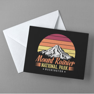 Carte Postale Illustration Rétro Coucher de Soleil Mont Rainier
