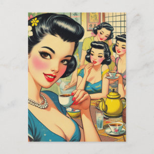 Carte Postale Illustration Retro Cute Asian Girl