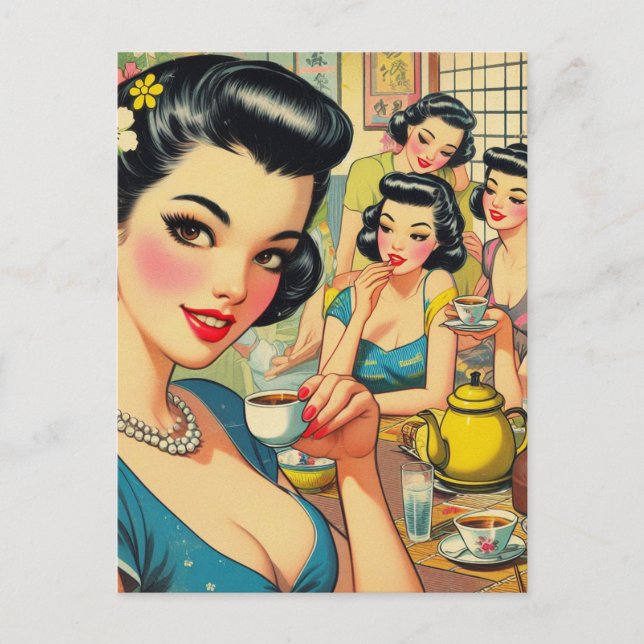Carte Postale Illustration Retro Cute Asian Girl (Devant)